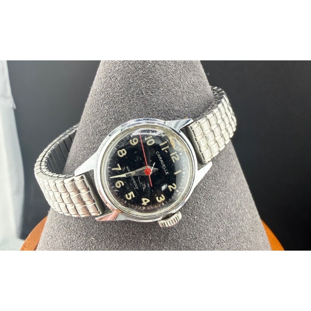 Vintage Caravelle By‎ Bulova Automatic  Silver Tone Watch 6" RUNS